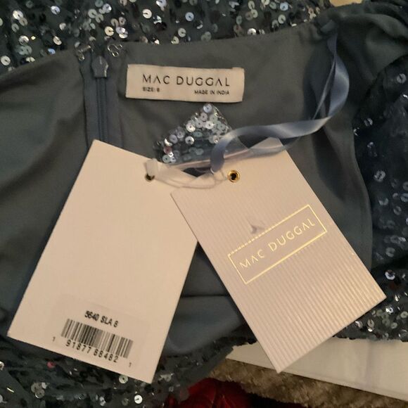 Mac Duggal 5640 Womens Blue Draped Sleeve V Neck Gown - Picture 12 of 12